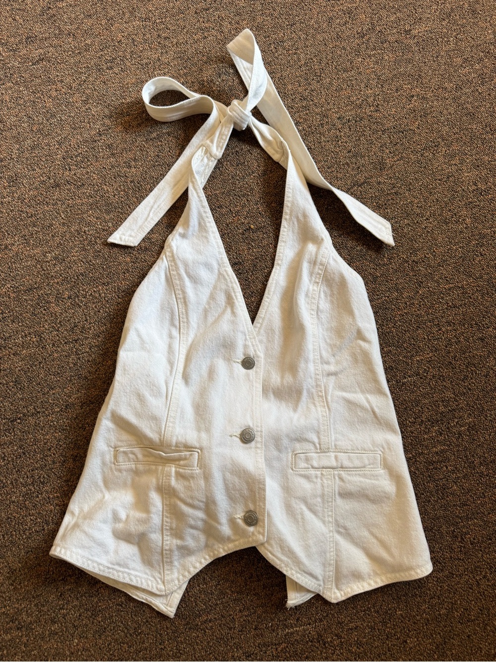 White Denim Halter Button-Front Vest Top XS SIZE